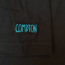 Load image into Gallery viewer, Compton Black T-Shirt Sleeve detail 
