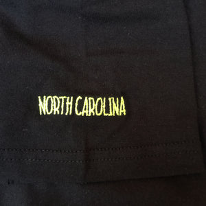 North Carolina black t-shirt sleeve detail