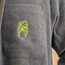 Load image into Gallery viewer, Dallas dark heather grey jacket embroidered detail
