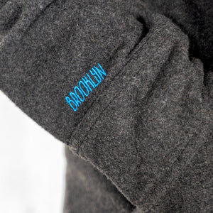 Brooklyn dark heather grey jacket embroidered detail on sleeve
