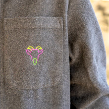 Load image into Gallery viewer, GOAT dark heather grey jacket embroidered detail

