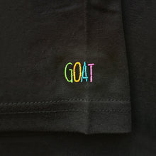 Load image into Gallery viewer, GOAT black t-shirt sleeve detail
