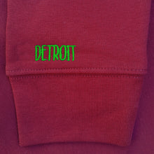 Load image into Gallery viewer, Detroit bordeaux sweatshirt sleeve embroidered detail
