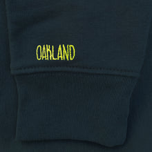 Load image into Gallery viewer, Oakland blue sweatshirt embroidered sleeve detail
