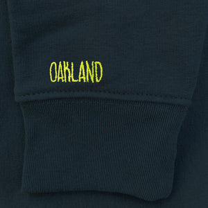 Oakland blue sweatshirt embroidered sleeve detail